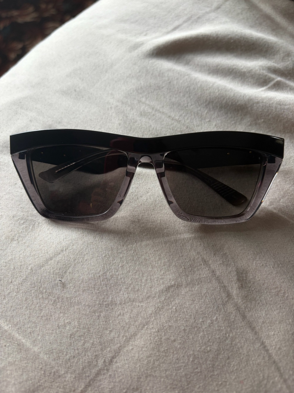 Bottega Veneta Black and Gray Rectangular Sunglasses